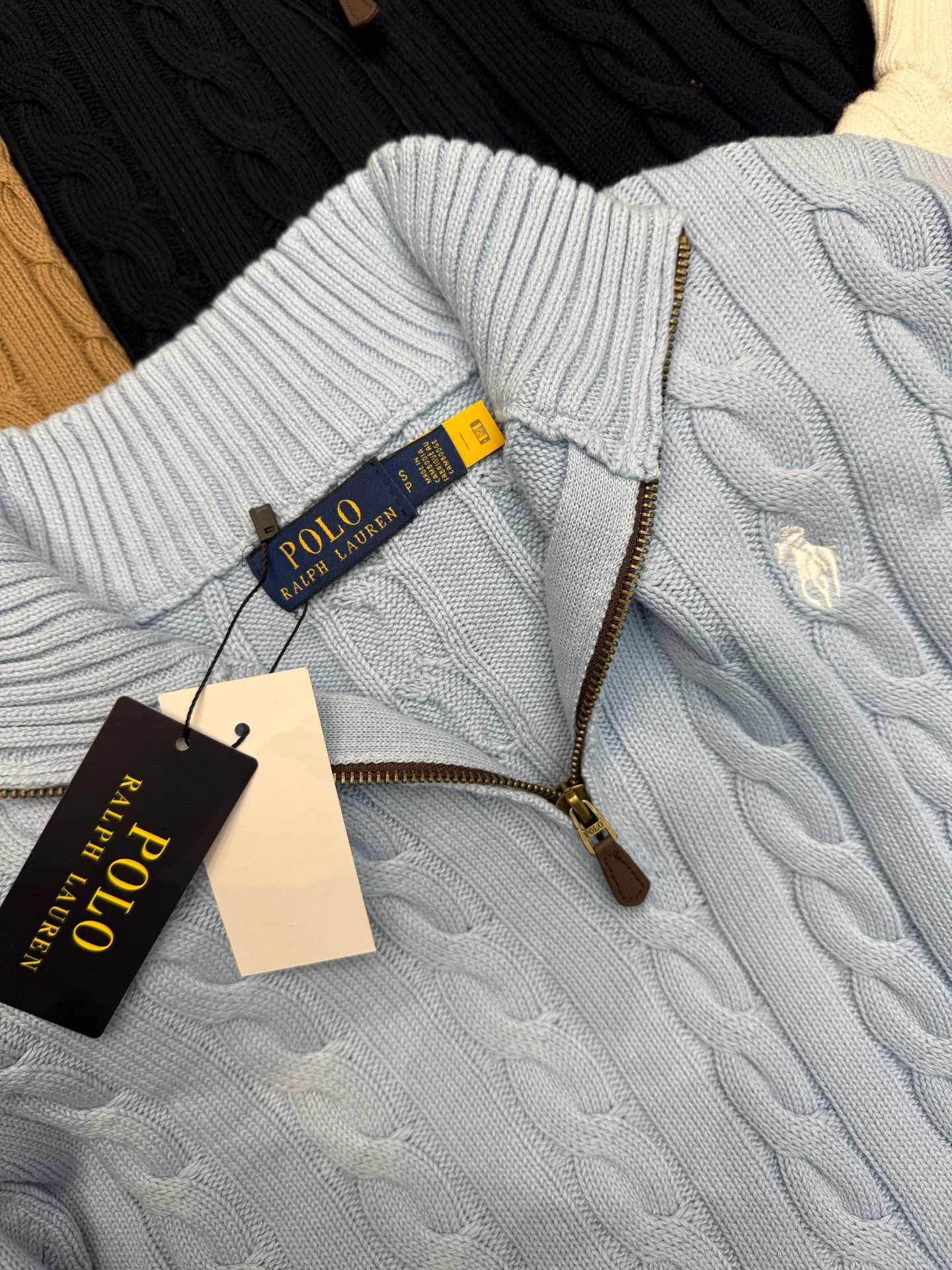 P250 Ralph Lauren·🇺🇸American high-end brand new round neck cardigan long-sleeved sweater ✅✅✅Ready in stock Focus on quality and compare at will Size: XS S M L Color: Khaki Navy Blue Gray Blue White